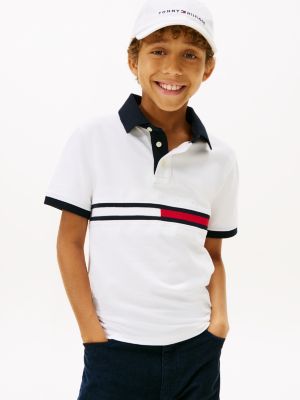 Kids' Flag Stripe Logo Polo, Optic White