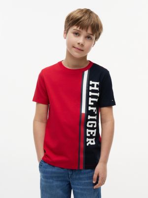 Kids' Vertical Colorblock Logo T-Shirt, Primary Red