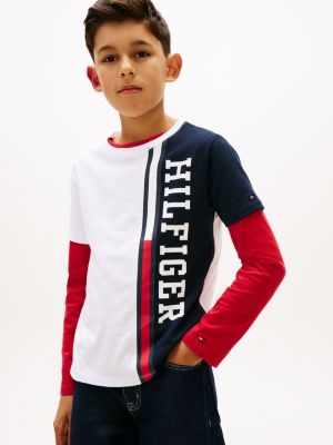 Kids' Vertical Colorblock Logo T-Shirt, Optic White