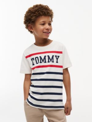 Kids' Tommy Stripe T-Shirt, Ivory Silk