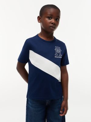 Kids' Monogram Banner Stripe T-Shirt, Carbon Navy