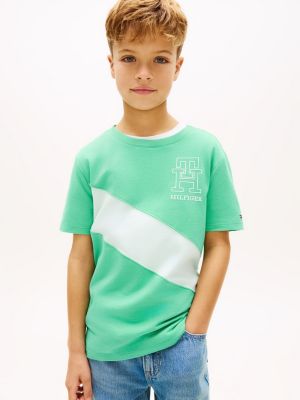 Kids' Monogram Banner Stripe T-Shirt, Aloha Green