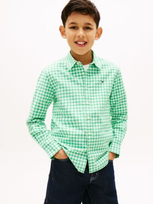 Kids' Gingham Stretch Oxford Shirt, Lush Green