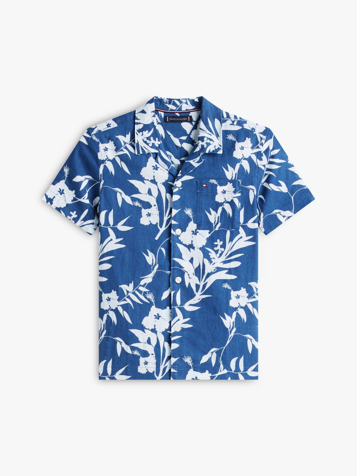 Kids' Linen-Cotton Blend Floral Shirt — Indigo Blue