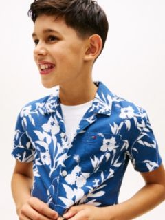Kids' Linen-Cotton Blend Floral Shirt — Indigo Blue 2