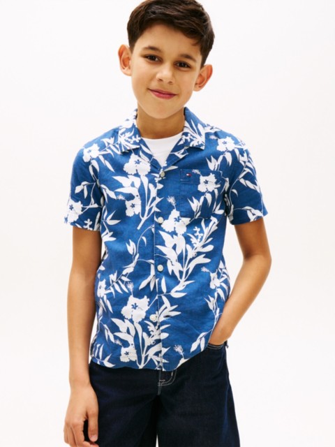 Детские рубашки Tommy Hilfiger Kids' Linen-Cotton Blend Floral Shirt