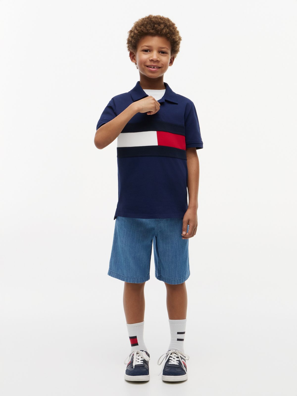 Kids' Colorblock Flag Stretch Polo — Preppy Navy