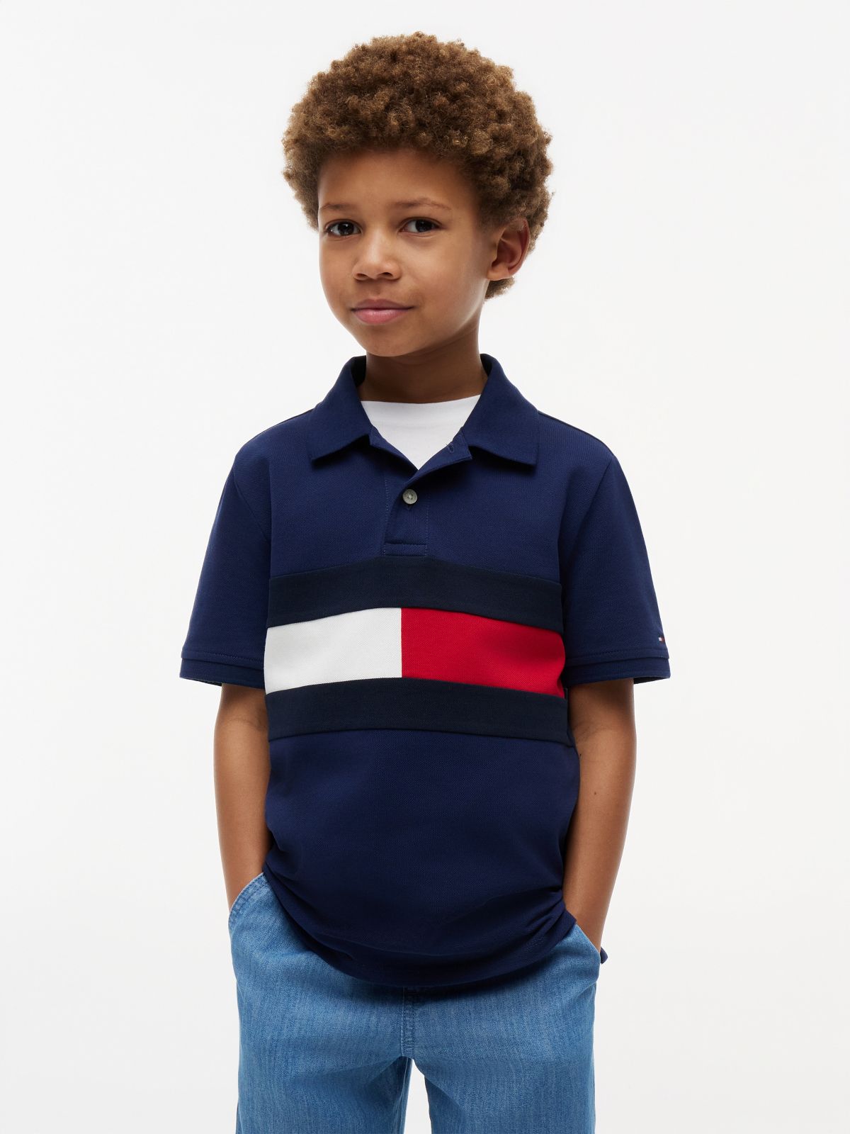 Kids' Colorblock Flag Stretch Polo — Preppy Navy