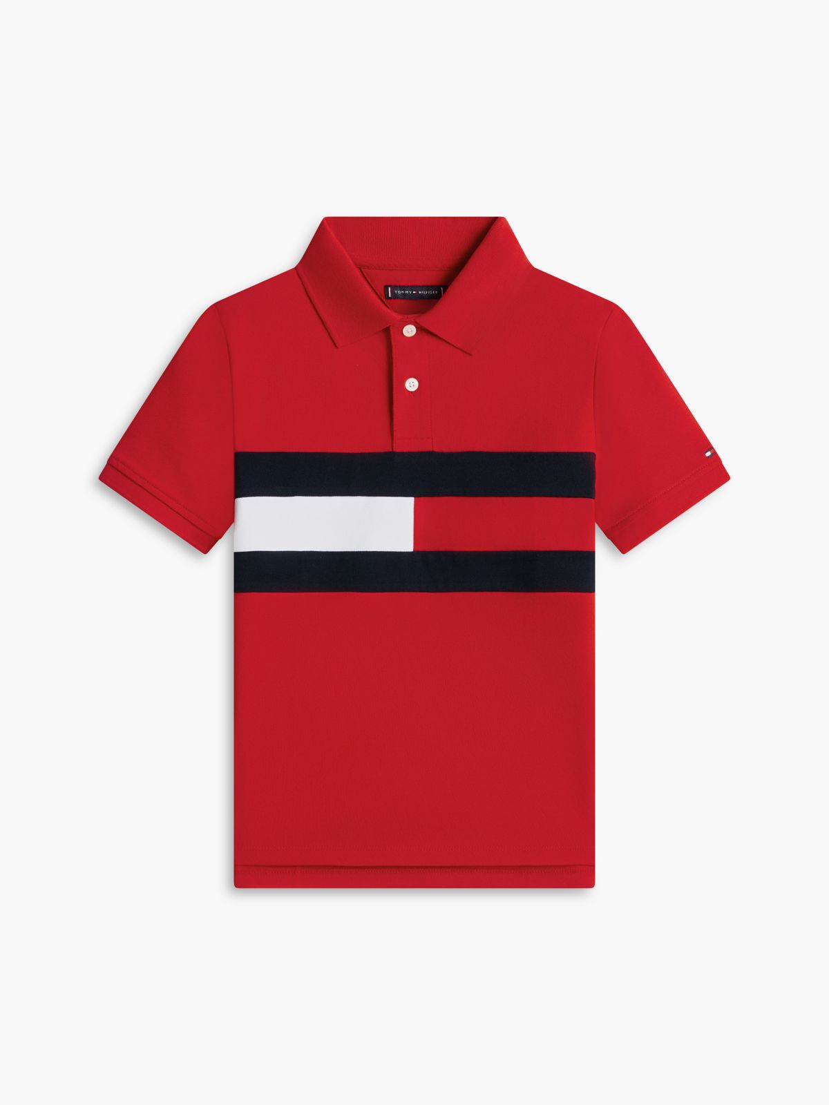 Kids' Colorblock Flag Stretch Polo — Red