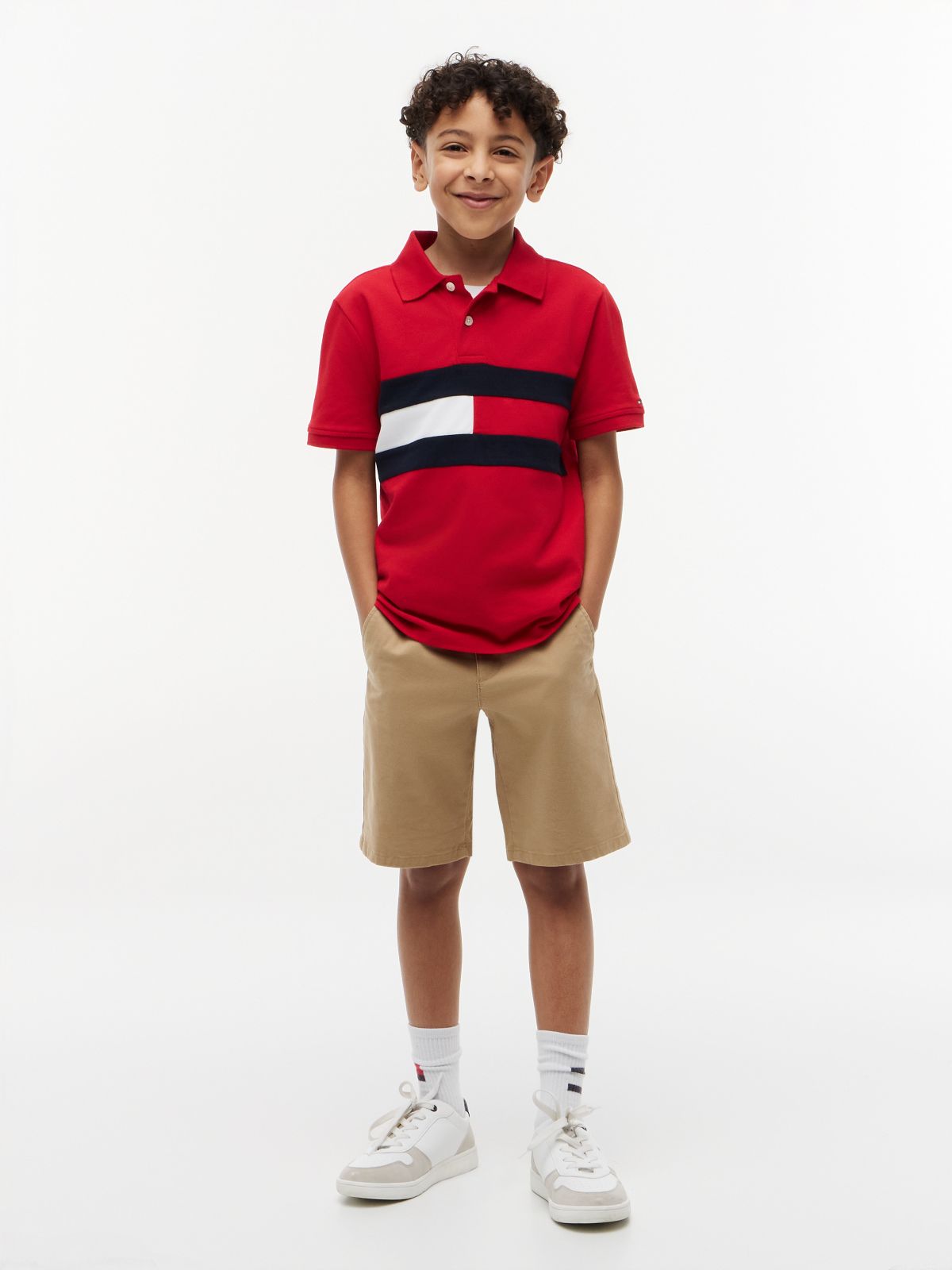 Kids' Colorblock Flag Stretch Polo — Red