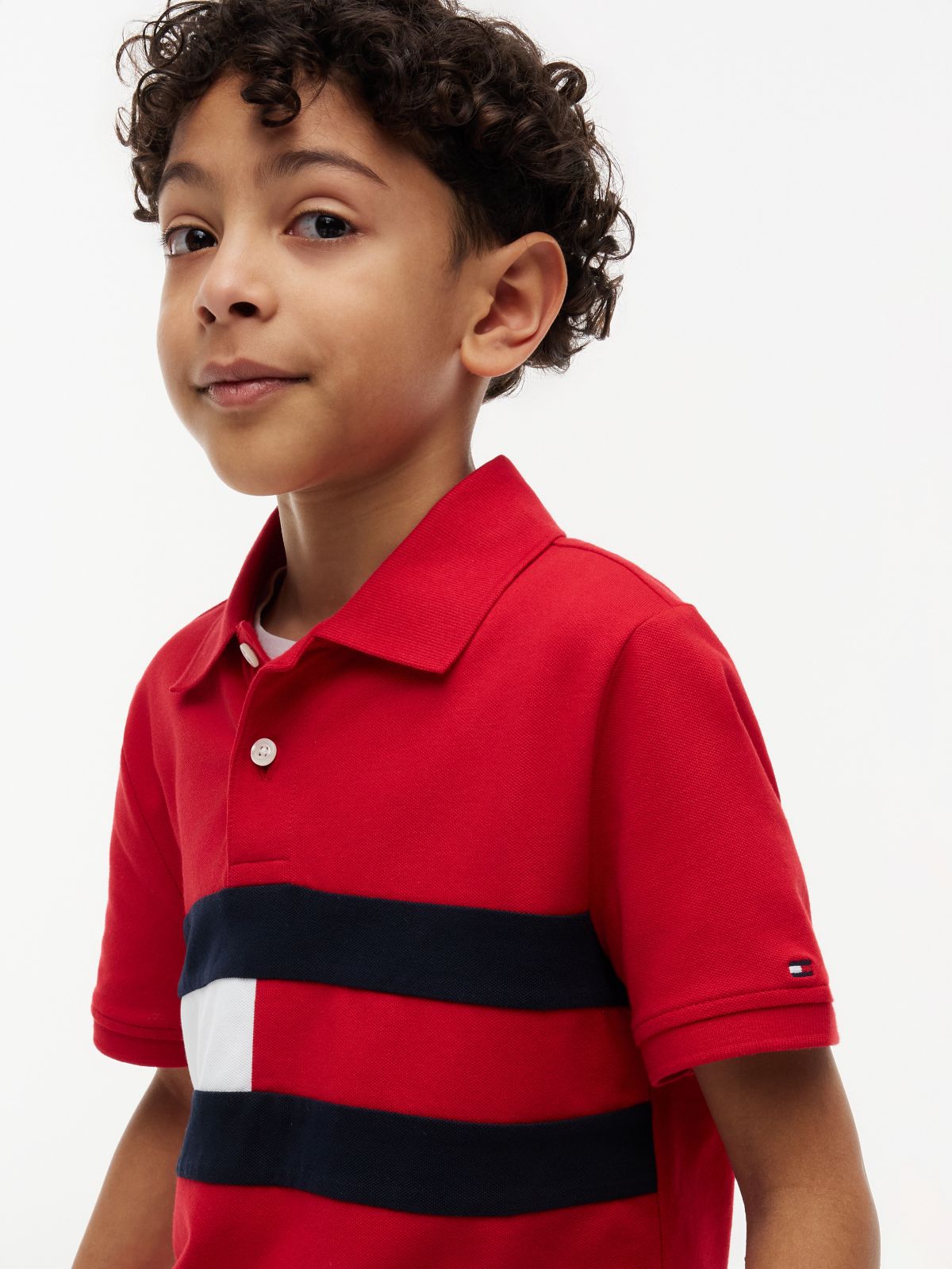 Kids' Colorblock Flag Stretch Polo — Red
