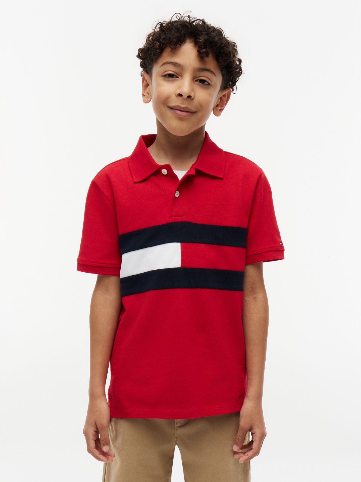 Kids' Colorblock Flag Stretch Polo — Red