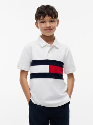 Kids' Colorblock Flag Stretch Polo, Optic White