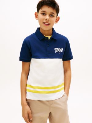 Kids' Tommy Logo Colorblock Stretch Polo, Pollen