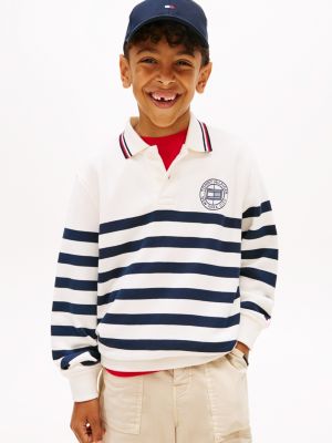 Kids' Nautical Stripe Polo Sweatshirt, Ivory Silk
