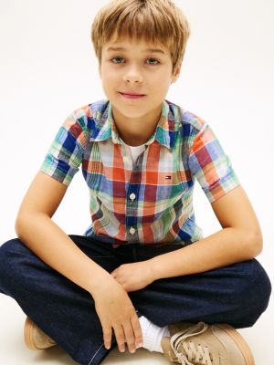 Детские рубашки Tommy Hilfiger Kids' Linen-Cotton Blend Madras Shirt — фото 2