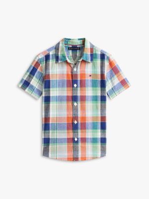 Детские рубашки Tommy Hilfiger Kids' Linen-Cotton Blend Madras Shirt — фото 5