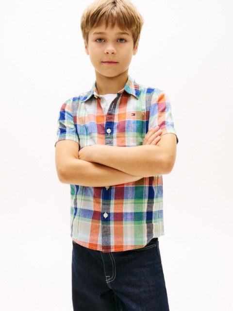 Детские рубашки Tommy Hilfiger Kids' Linen-Cotton Blend Madras Shirt
