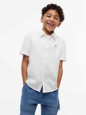 Kids' Linen-Cotton Blend Shirt, Th Optic White