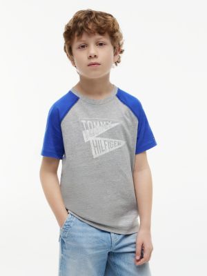 Kids' Pennant Logo Raglan T-Shirt, Light Grey Heather