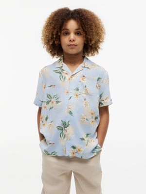 Kids' Tropical Print Camp Shirt, Sweet Blue