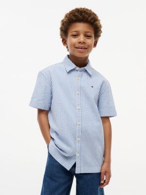 Kids' Striped Seersucker Shirt, Blue Spell