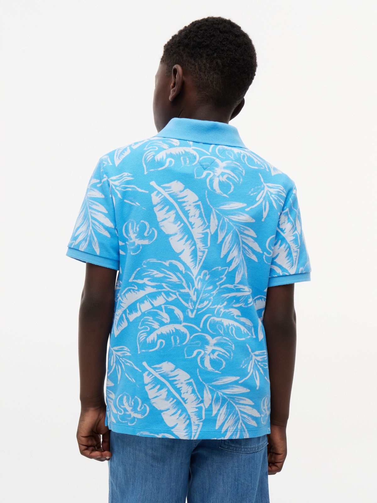 Kids' Tropical Print Stretch Polo — Frigid Blue