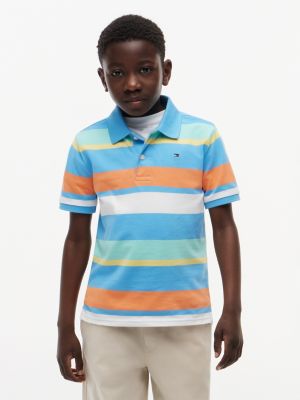 Kids' Multicolor Stripe Stretch Polo, Frigid Blue