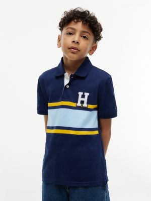 Kids' H Logo Colorblock Stretch Polo, Preppy Navy