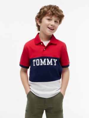 Kids' Tommy Colorblock Stretch Polo, Primary Red