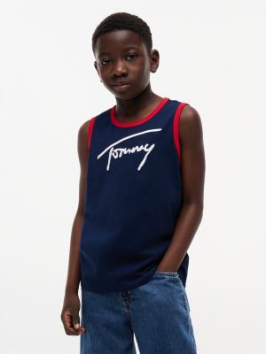 Kids' Script Tommy Logo Tank Top, Carbon Navy