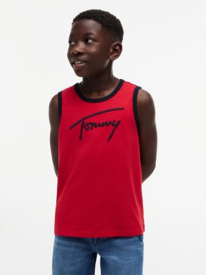 Kids' Script Tommy Logo Tank Top, Primary Red