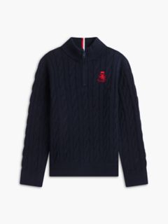 Kids' Cable Knit Quarter-Zip Sweater — Navy Blue 5