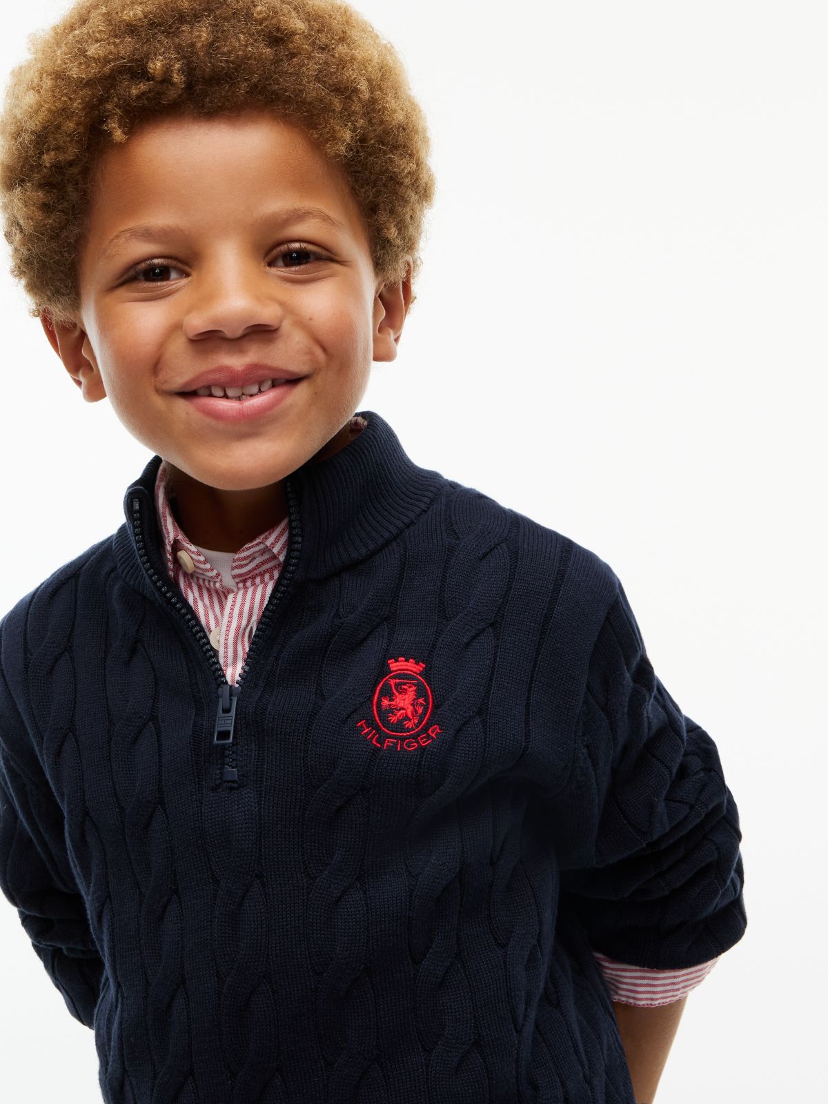 Kids' Cable Knit Quarter-Zip Sweater — Navy Blue