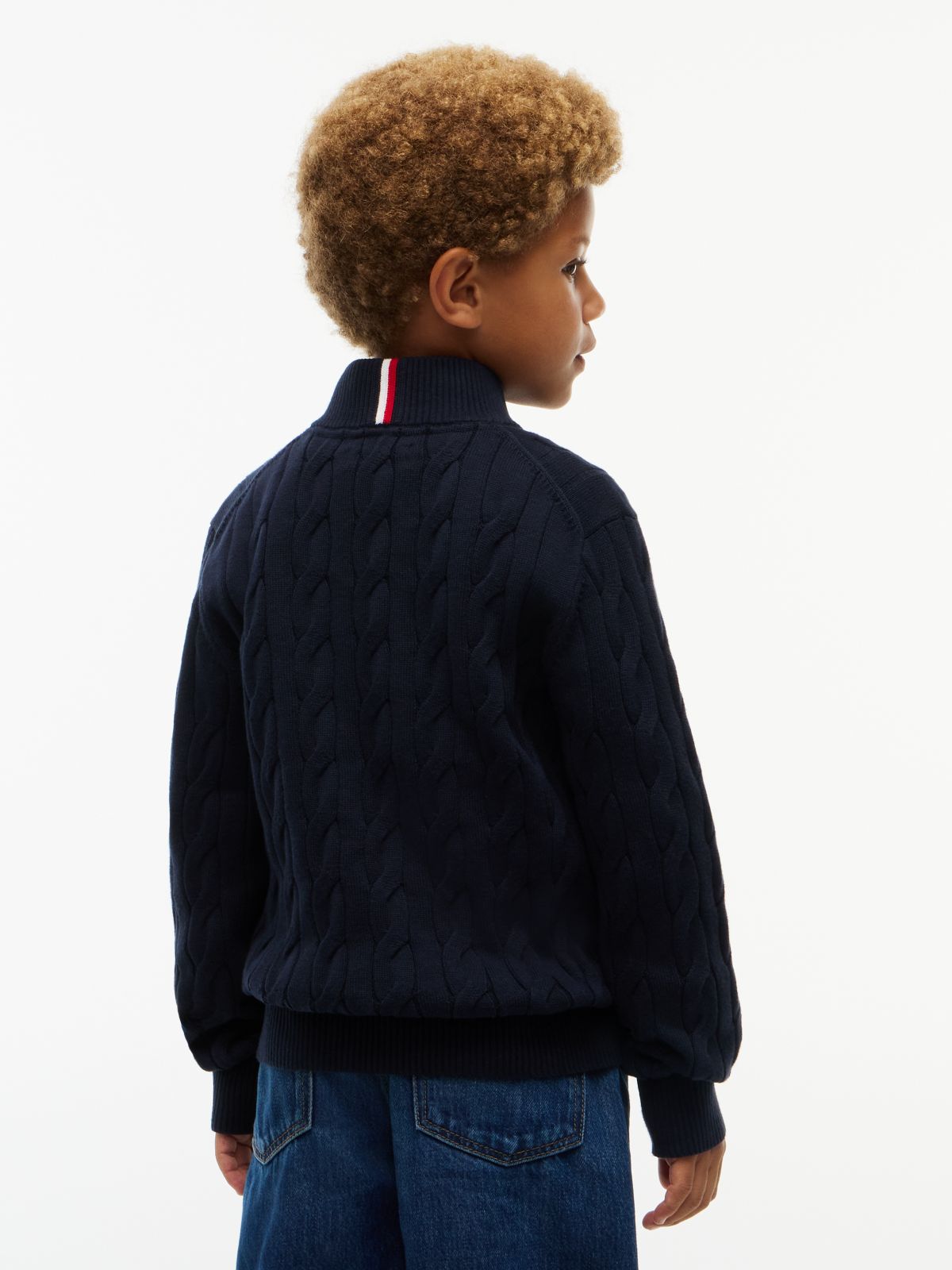 Kids' Cable Knit Quarter-Zip Sweater — Navy Blue