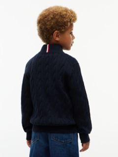 Kids' Cable Knit Quarter-Zip Sweater — Navy Blue 4