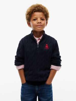 Kids' Cable Knit Quarter-Zip Sweater, Navy Blue