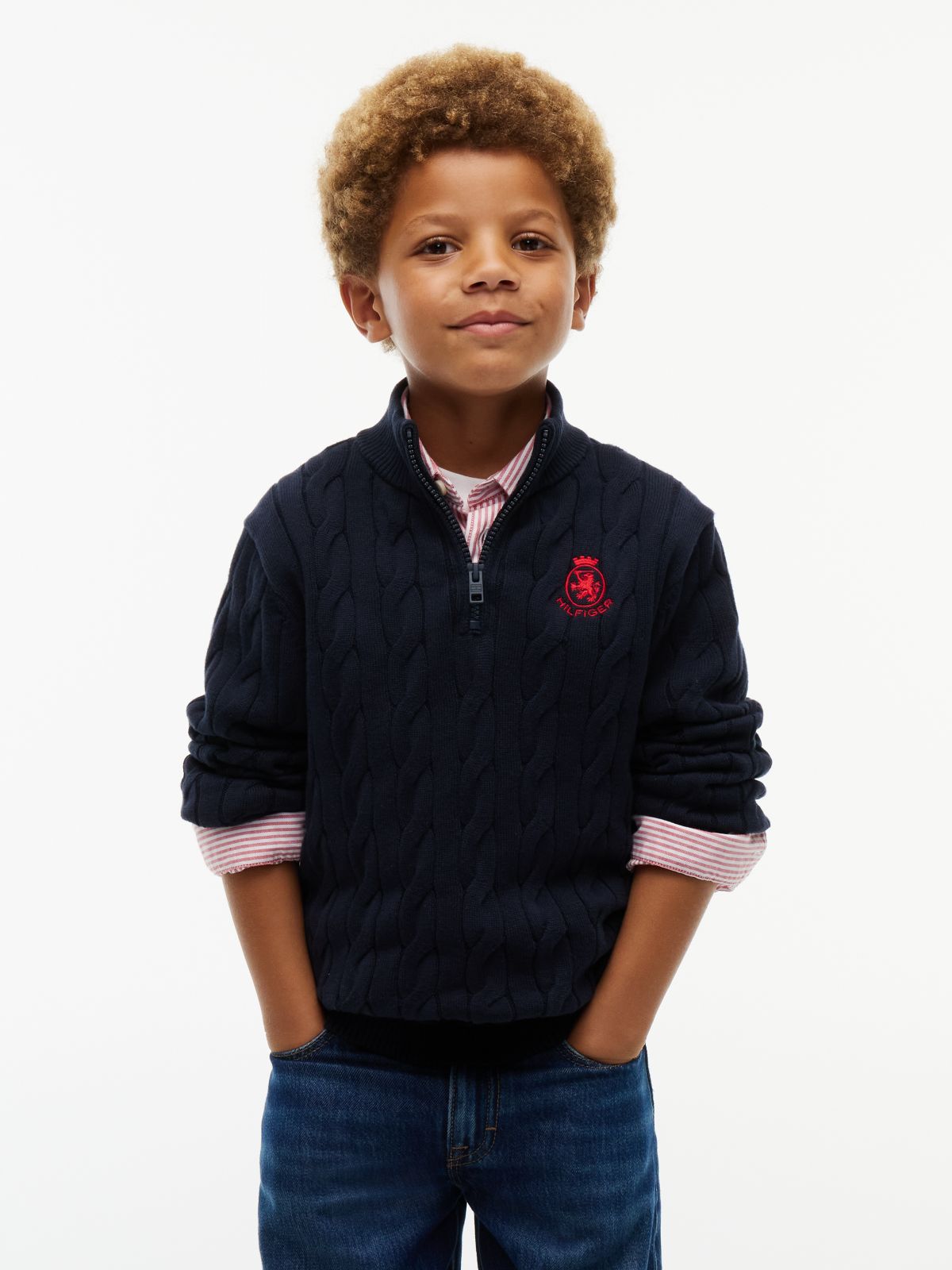 Kids' Cable Knit Quarter-Zip Sweater — Navy Blue