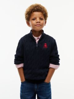 Kids' Cable Knit Quarter-Zip Sweater — Navy Blue 1
