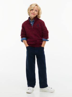 Детский свитер Tommy Hilfiger Cable Knit Quarter-Zip, цвет: Бордовый — фото 2