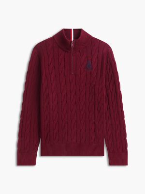 Детский свитер Tommy Hilfiger Cable Knit Quarter-Zip, цвет: Бордовый — фото 5