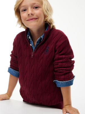 Детский свитер Tommy Hilfiger Cable Knit Quarter-Zip, цвет: Бордовый — фото 3