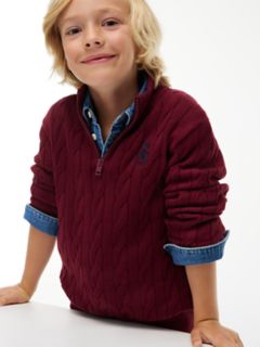 Kids' Cable Knit Quarter-Zip Sweater — Burgundy 3