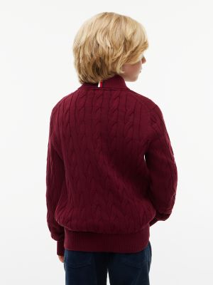 Детский свитер Tommy Hilfiger Cable Knit Quarter-Zip, цвет: Бордовый — фото 4