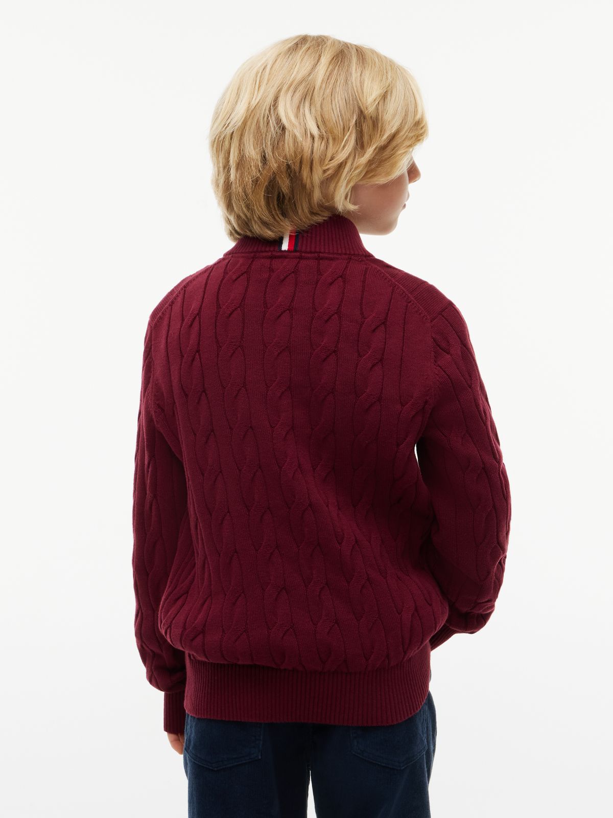 Kids' Cable Knit Quarter-Zip Sweater — Burgundy