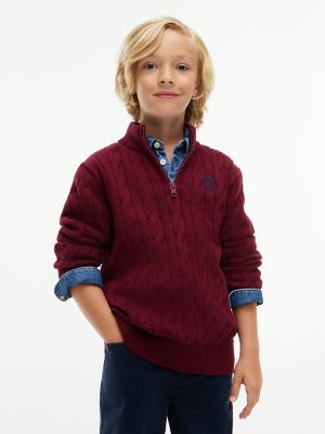 Kids' Cable Knit Quarter-Zip Sweater, Burgundy