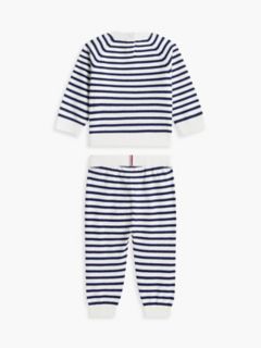 Babies' Striped Knit Sweater & Pant Set — White 2