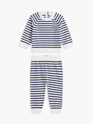 Babies' Striped Knit Sweater & Pant Set, White