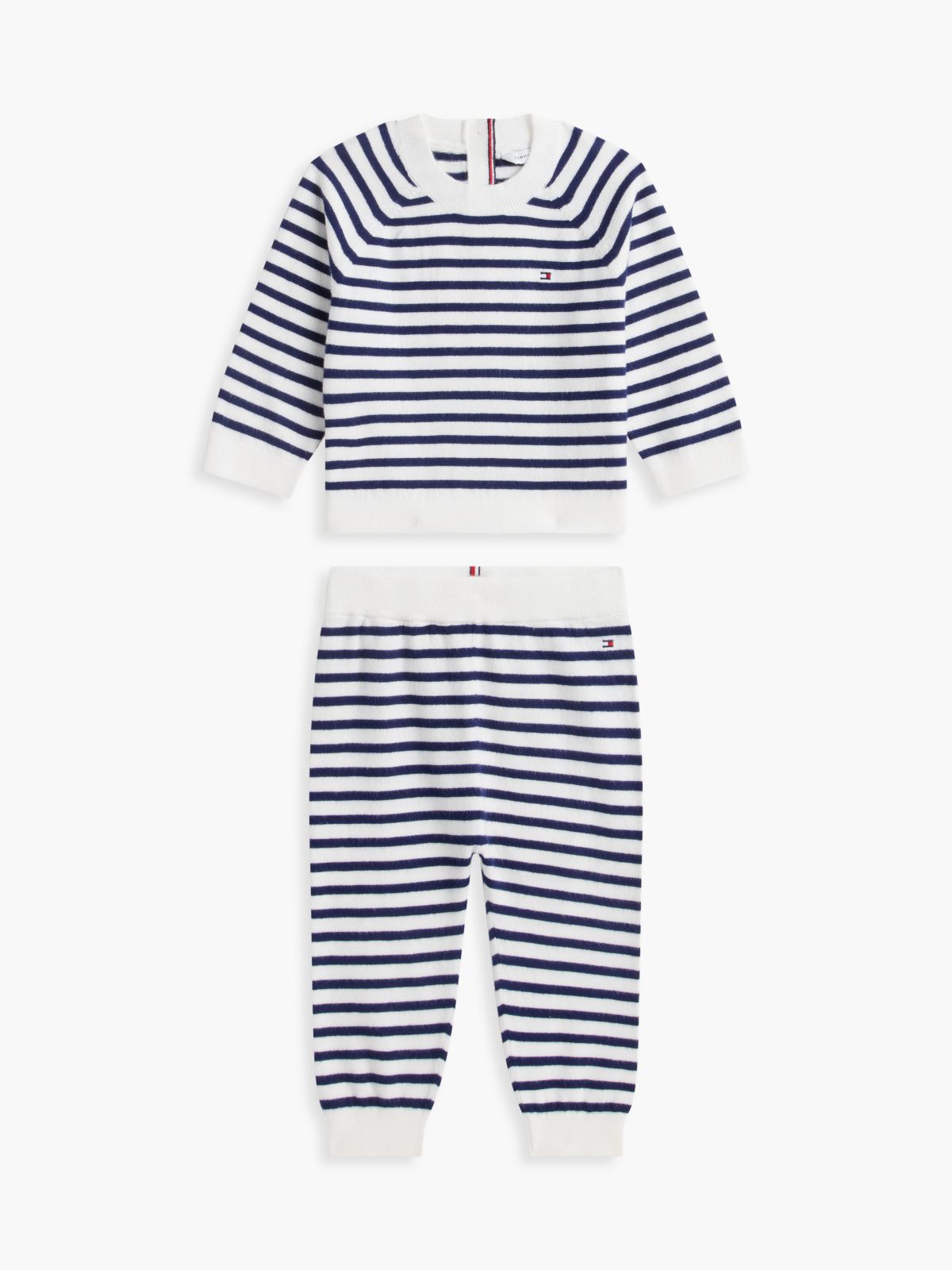 Babies' Striped Knit Sweater & Pant Set — White