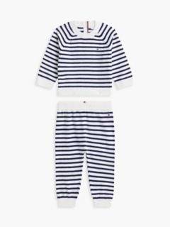 Babies' Striped Knit Sweater & Pant Set — White 1